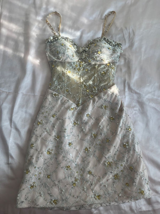 Elegant Light Green Lace Suspender Beaded Slim Birthday Party Homecoming Dress cc4506