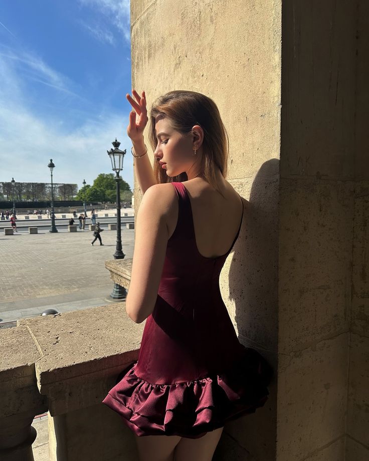 Elegant Burgundy Round Neck Sleeveless Flower Bud Satin Birthday Party Homecoming Dress cc4507