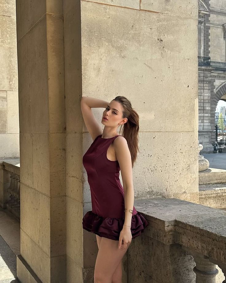 Elegant Burgundy Round Neck Sleeveless Flower Bud Satin Birthday Party Homecoming Dress cc4507