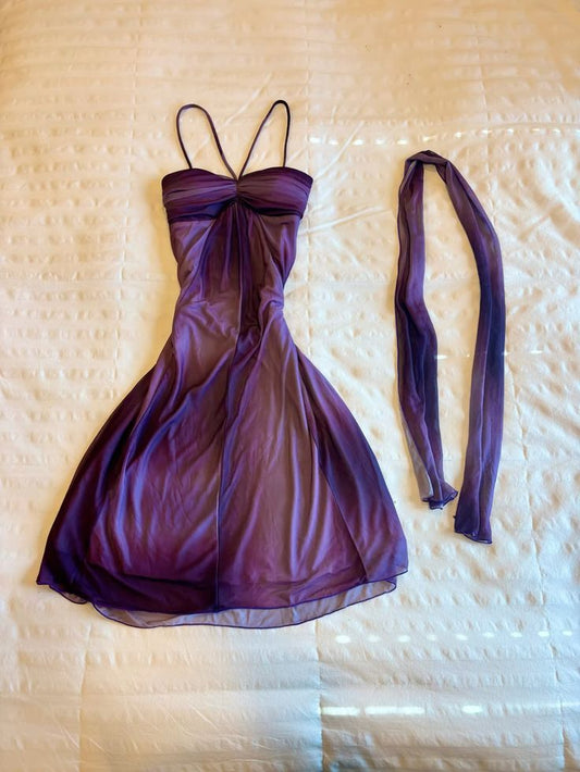 Elegant Purple Gradient Sleeveless Chiffon Birthday Party Homecoming Dress cc4508