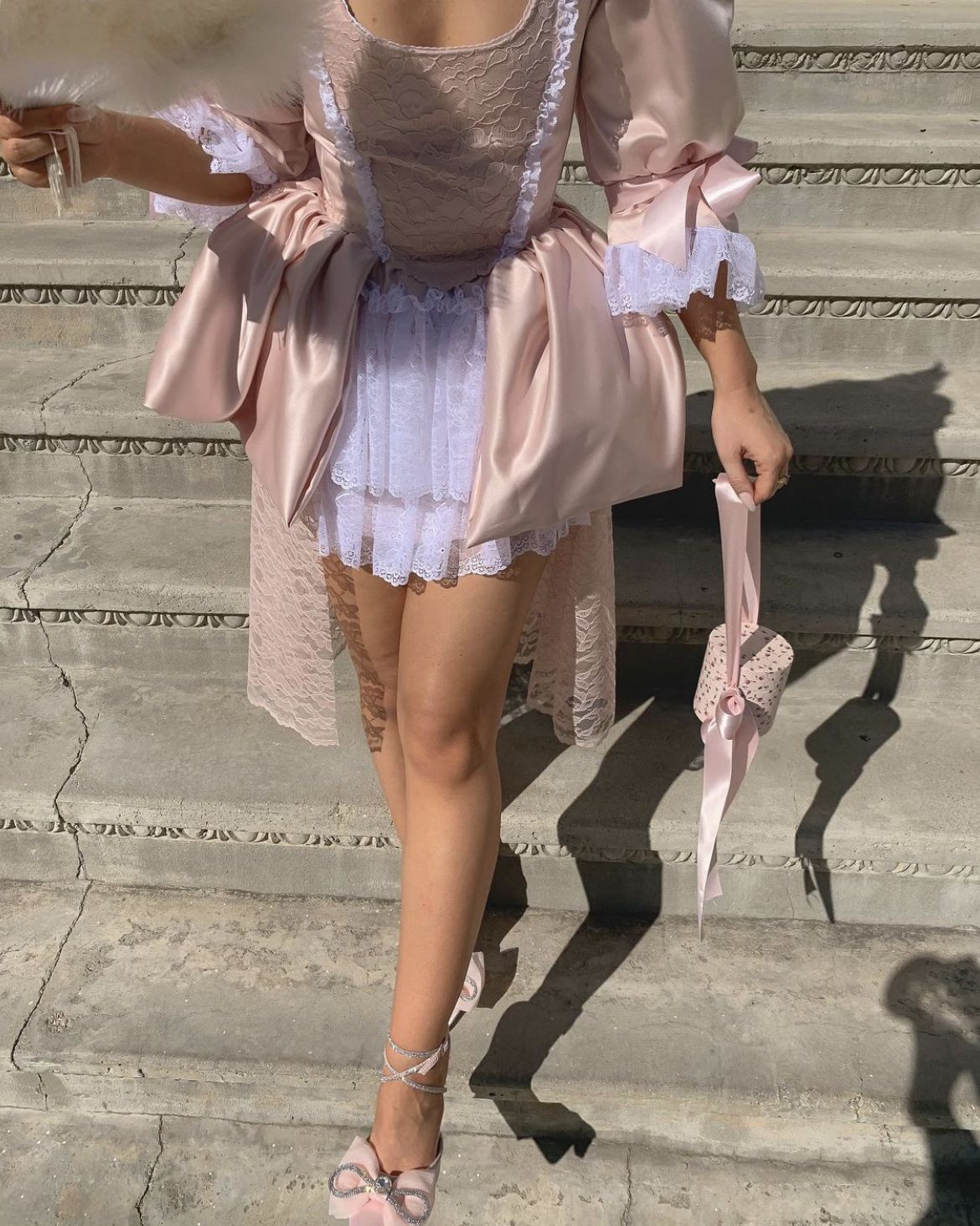 Palace Light Pink Square Neck Puff Sleeve Lace Stitching Satin Birthday Homecoming Dress cc4051