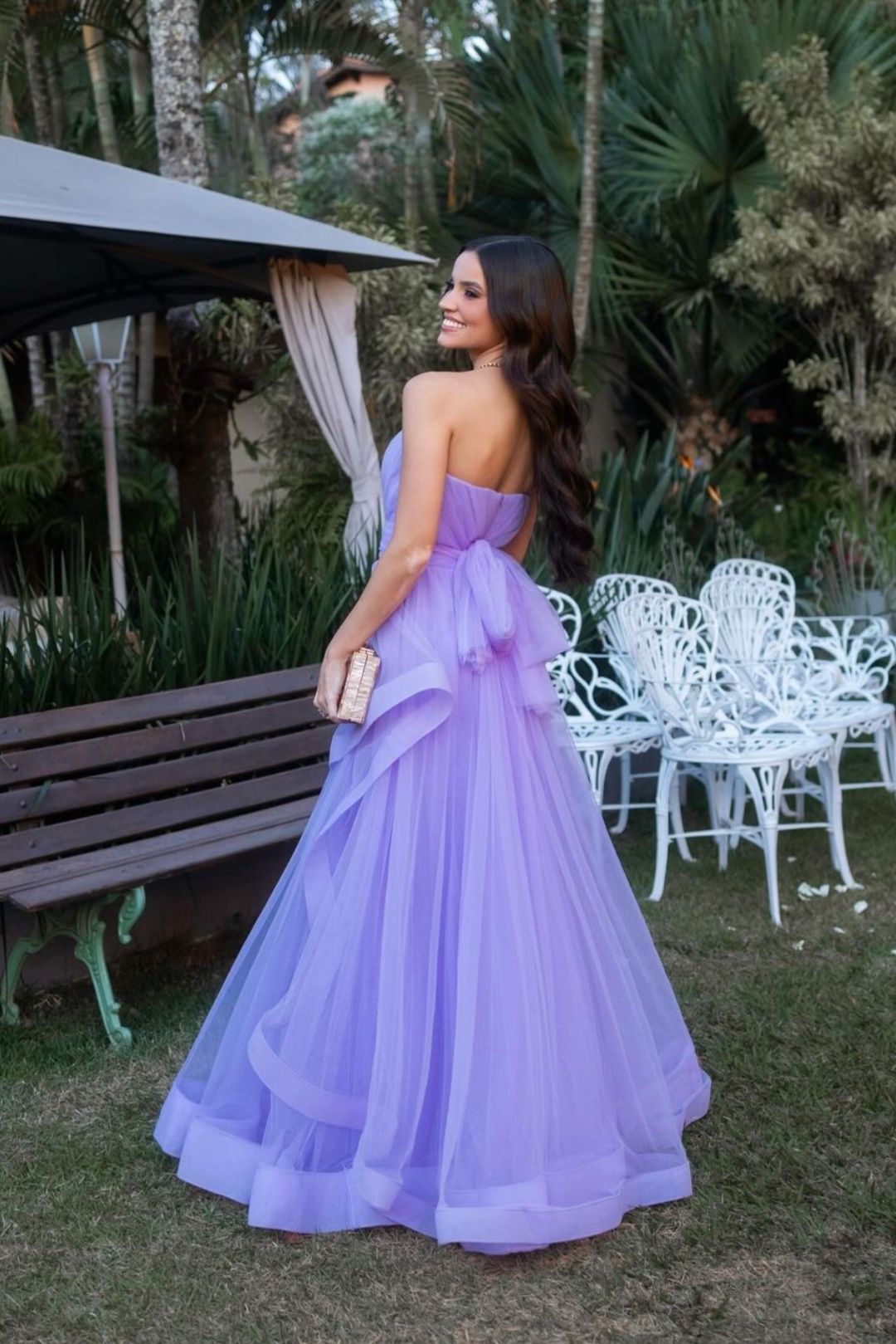 Elegant Purple A-line Tube Top Tulle Long Prom Dress Evening Dress Bridesmaid Dress cc4752