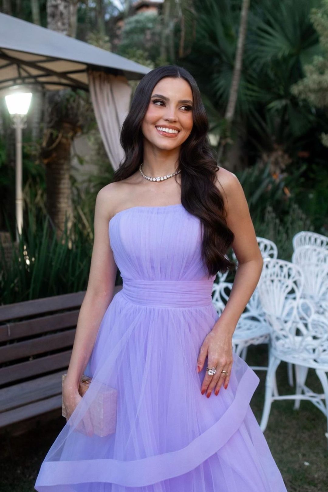 Elegant Purple A-line Tube Top Tulle Long Prom Dress Evening Dress Bridesmaid Dress cc4752