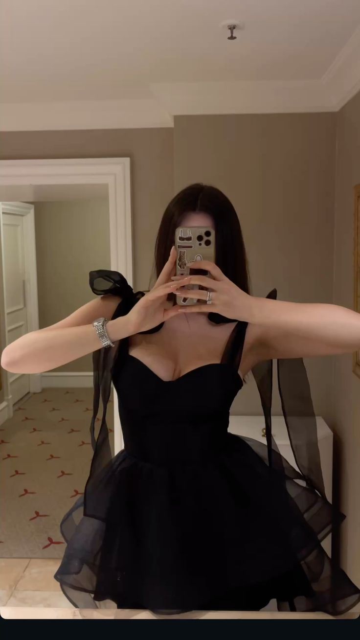 Elegant Black Bow Strap Tulle A-line Birthday Party Homecoming Dress cc4520