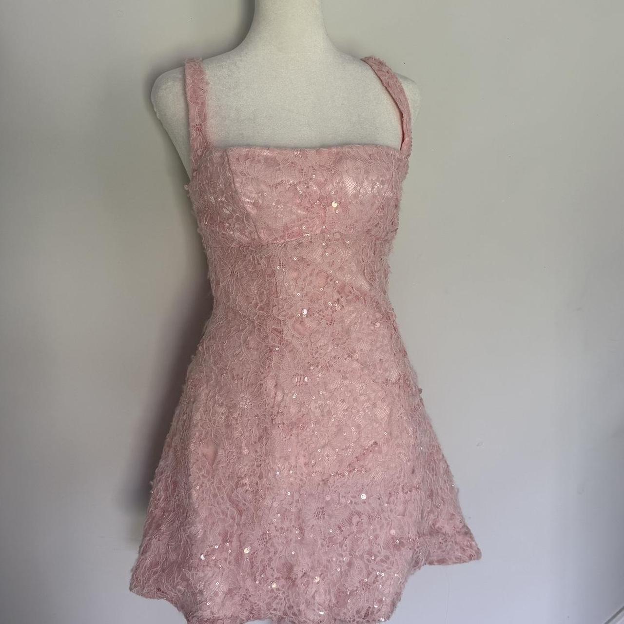 Sweet Pink Square Neck Lace Pattern Sequins Slim Fit 16th Birthday Homecoming Dress cc4522