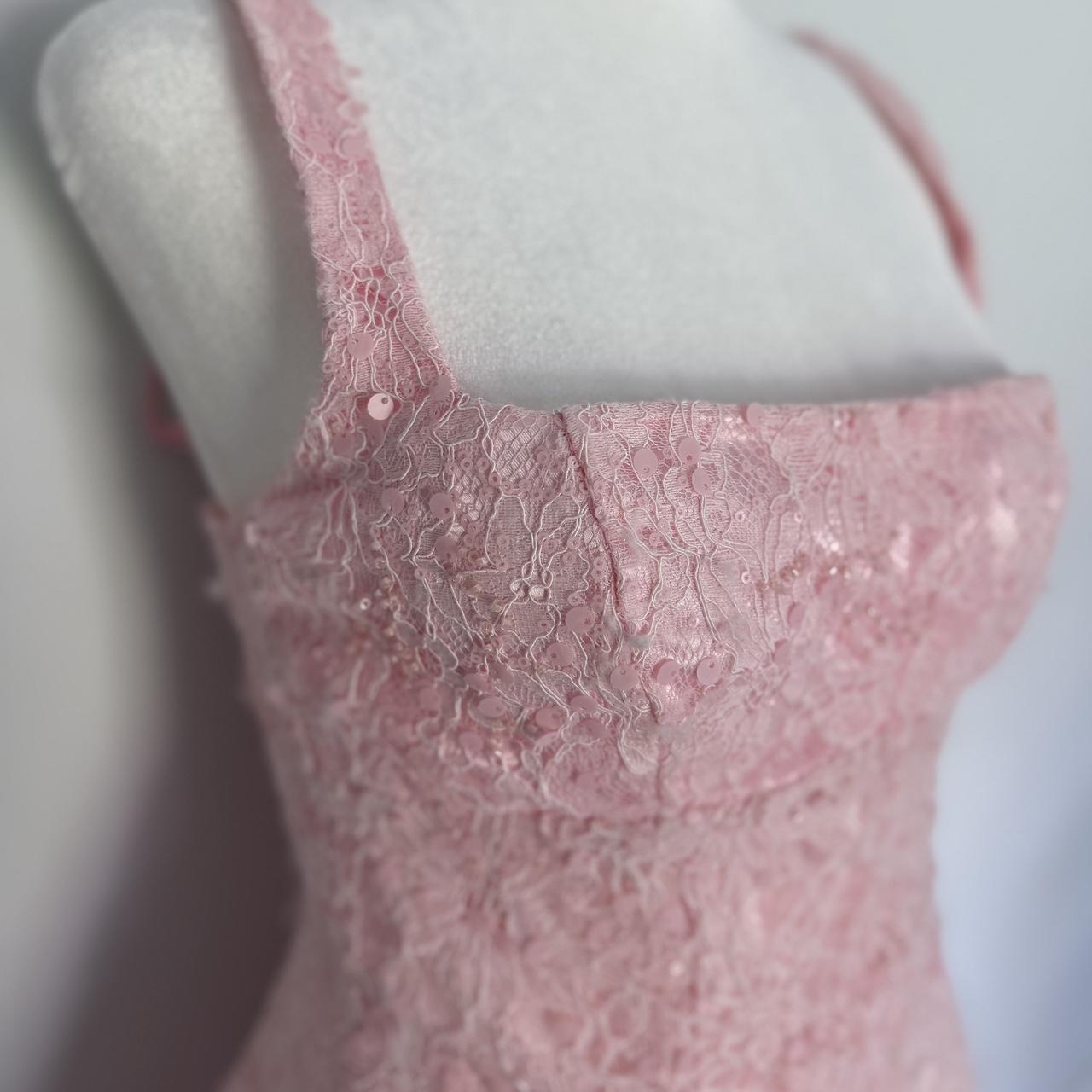 Sweet Pink Square Neck Lace Pattern Sequins Slim Fit 16th Birthday Homecoming Dress cc4522