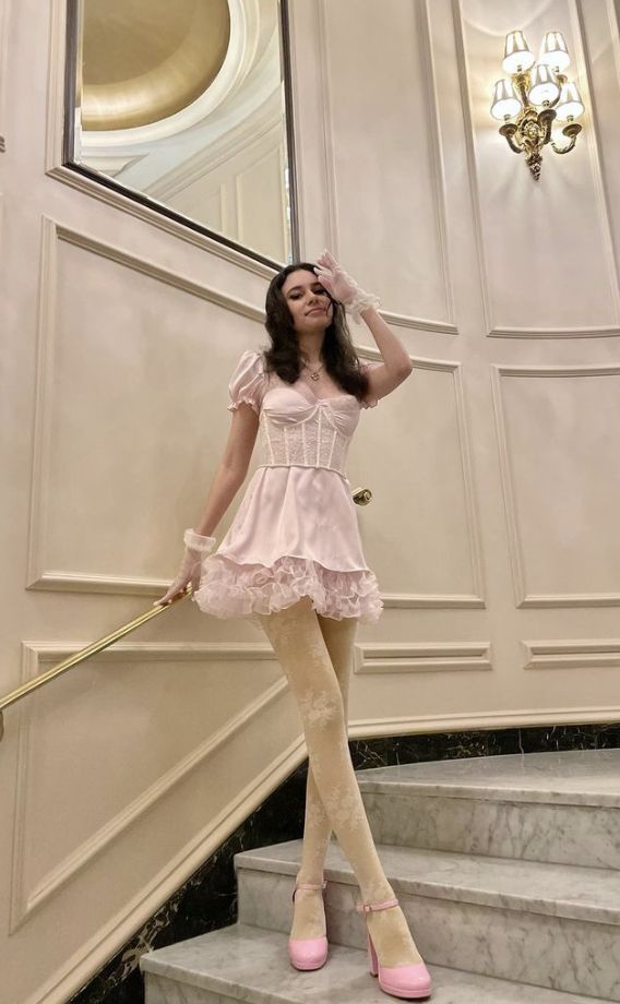 Sweet Pink Puff Sleeve Lace Waist Satin A-Line Birthday Party Homecoming Dress cc4524