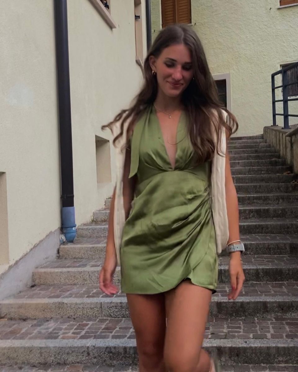 Elegant Olive Green Halter Backless Satin Birthday Skirt Homecoming cc4552