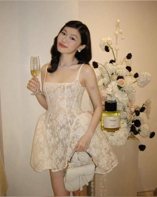Sweet Off-white Square Collar Lace Pattern A-line Birthday Party Homecoming Dress cc4558
