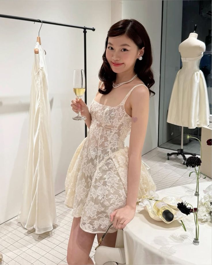 Sweet Off-white Square Collar Lace Pattern A-line Birthday Party Homecoming Dress cc4558