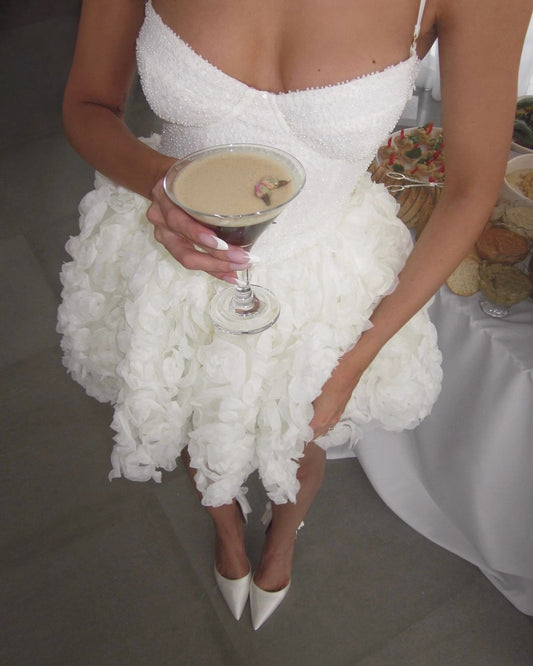 Sweet White Heart Shaped Bandeau Neck Rose Petal A-Line Tulle Birthday Dress Homecoming cc4056