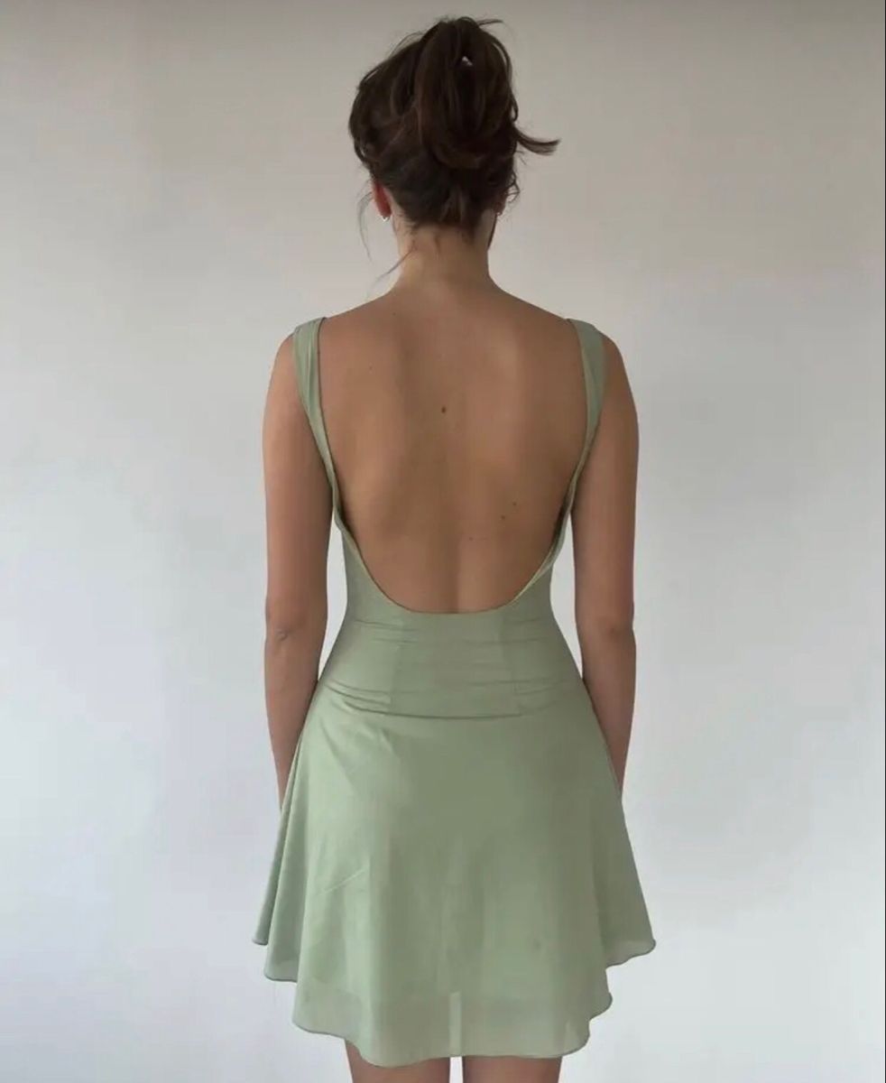 Elegant Light Green Backless Slim Chiffon Birthday Party Homecoming Dress cc4571