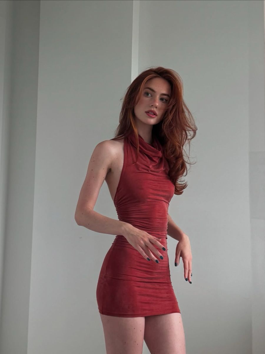 Elegant Brick Red High Collar Open Back Slim Hip Birthday Party Homecoming Dress cc4576