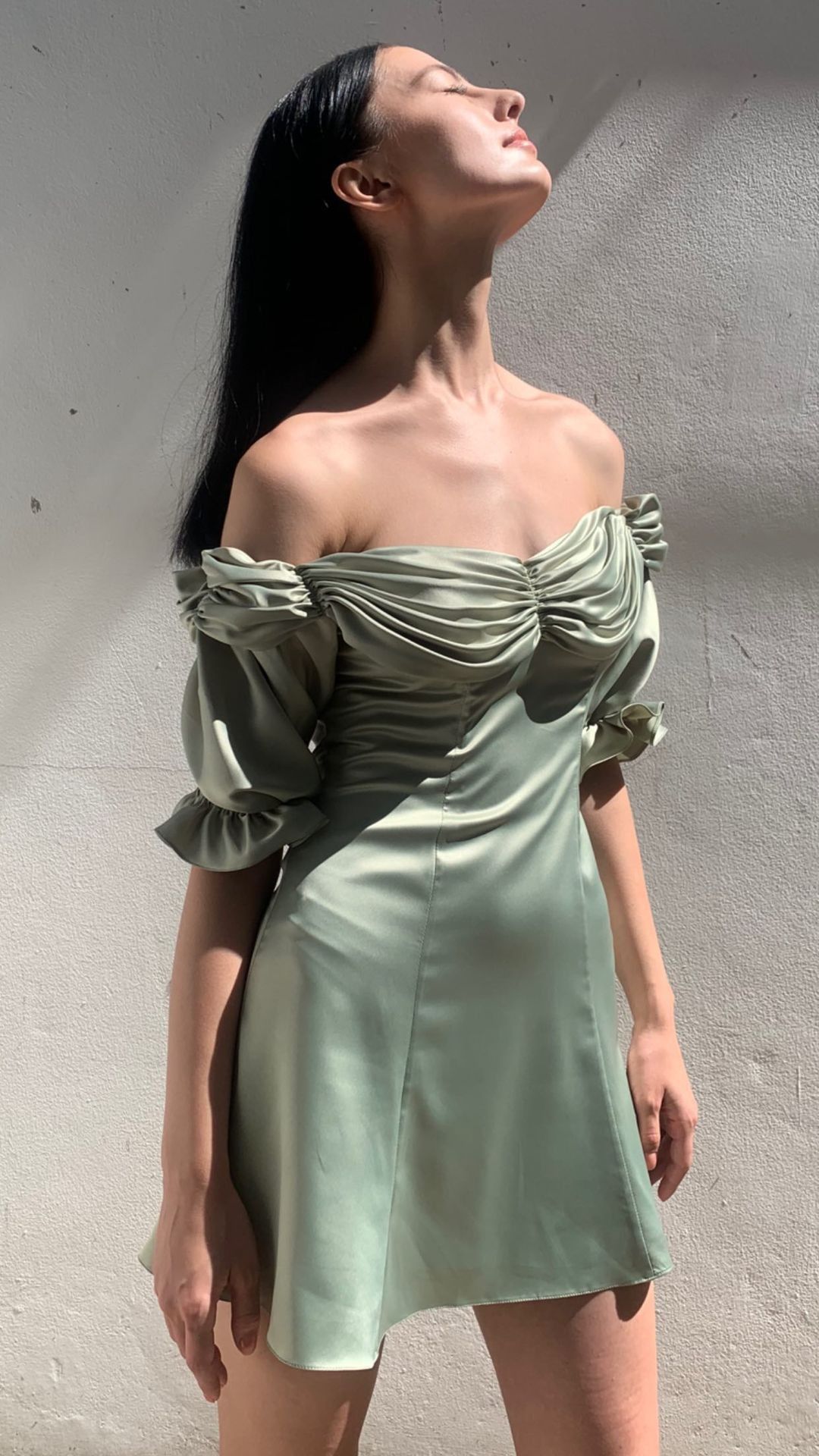 Elegant Light Green One-shoulder Pleated Back Tie Satin Mini 17th Birthday Homecoming Dress cc4578