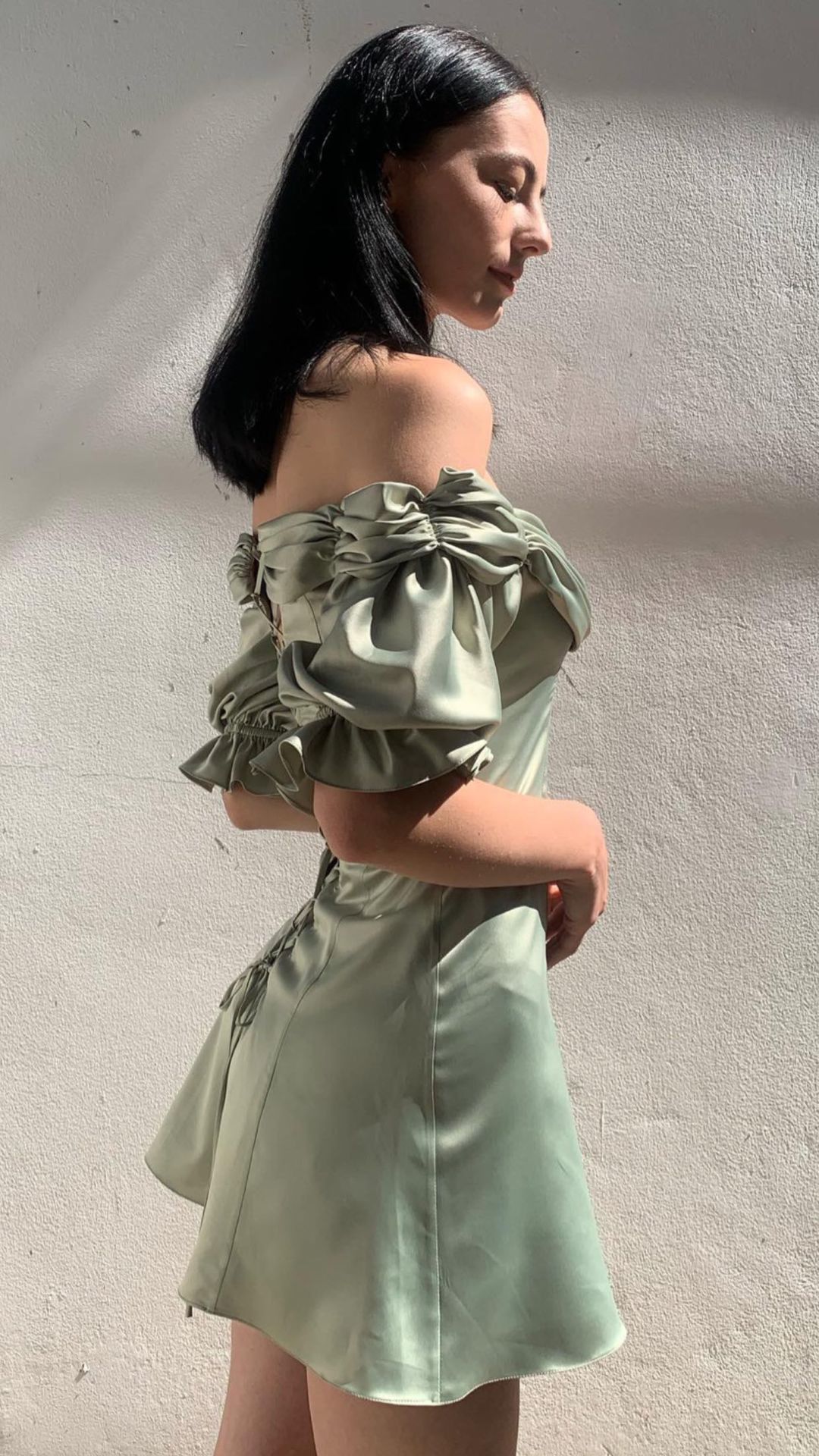 Elegant Light Green One-shoulder Pleated Back Tie Satin Mini 17th Birthday Homecoming Dress cc4578