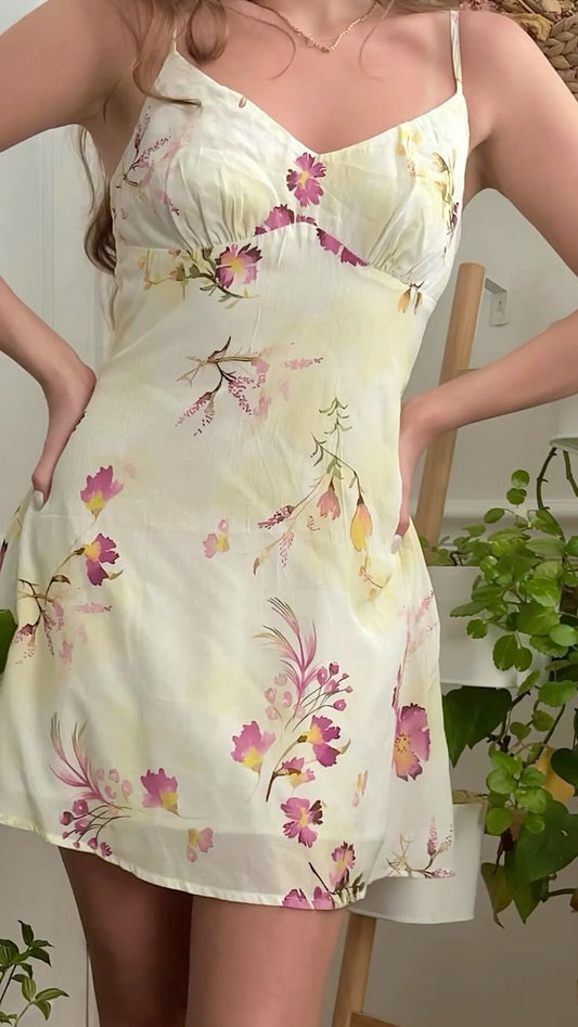 Sweet Off-white Pink Floral Suspender Waist 17th Birthday Homecoming Dress cc4579