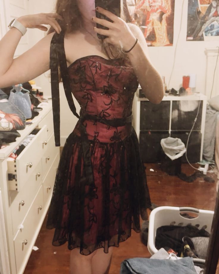 Retro Red And Black Tube Top Lace Pattern A-line Birthday Party Homecoming Dress cc4581