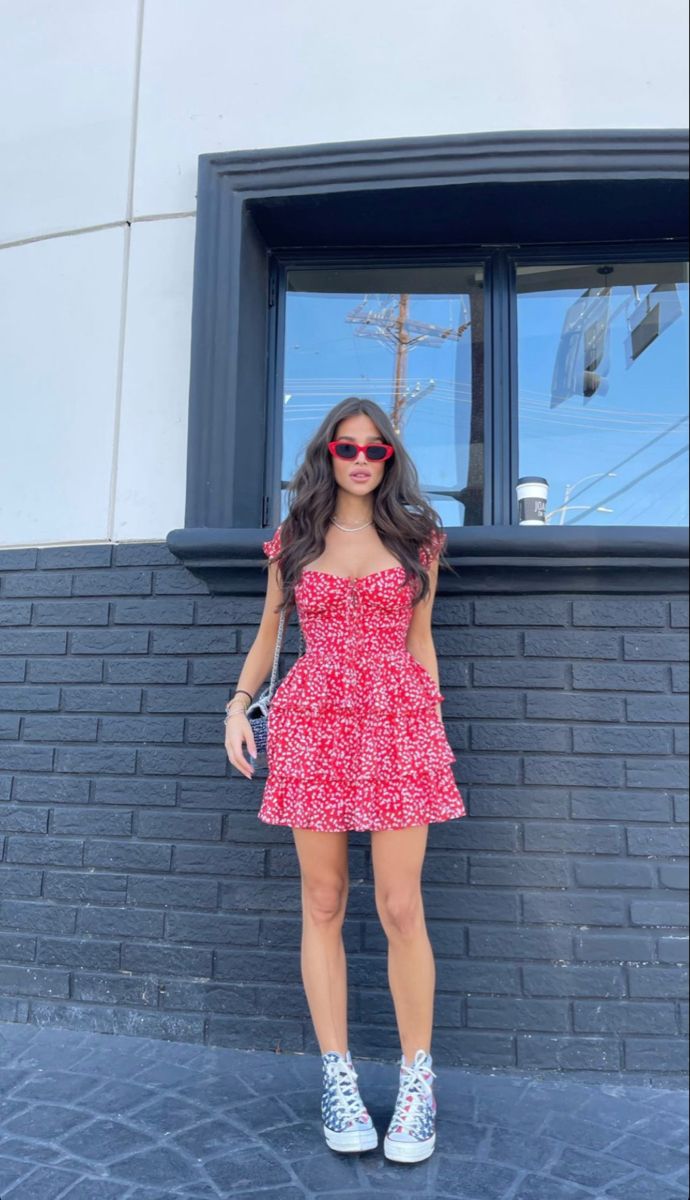 Sweet And Vibrant Red Neckline Tie Short Sleeves Printed Ruffle Waist A-line Chiffon 17th Birthday Homecoming Dress cc4609