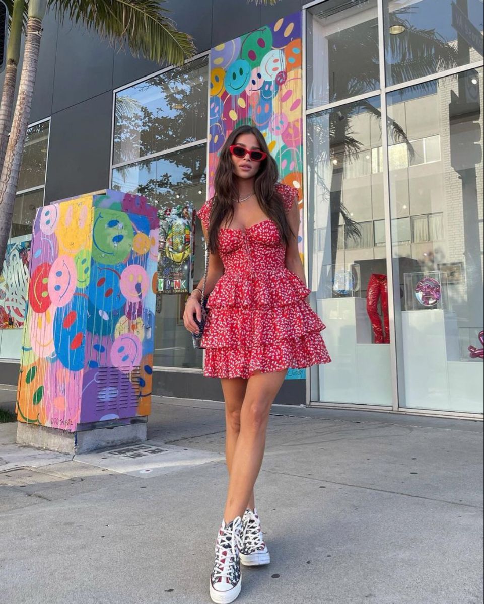 Sweet And Vibrant Red Neckline Tie Short Sleeves Printed Ruffle Waist A-line Chiffon 17th Birthday Homecoming Dress cc4609