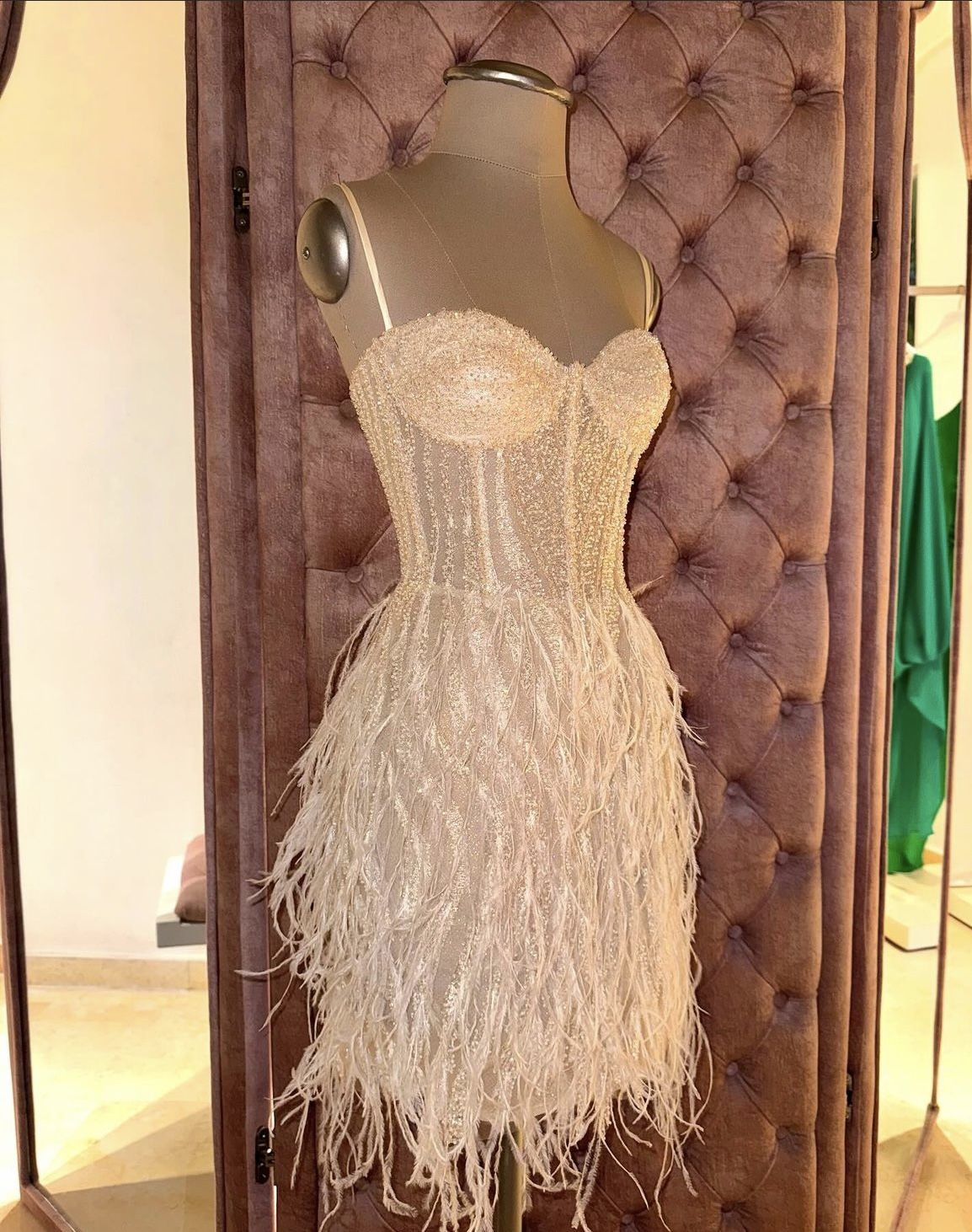 Gorgeous Strapless Tube Top Sequin Feather Skirt Birthday Dress Homecoming Dress cc4061