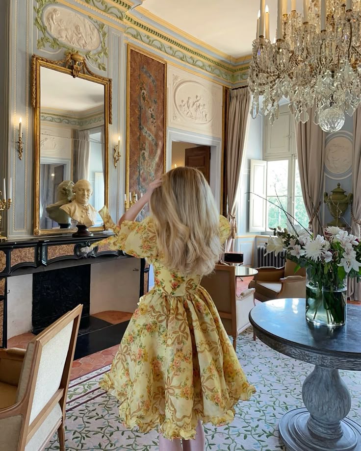 Gorgeous Retro Yellow Floral V-neck Ruffled Puff Sleeve Waist A-line 17th Birthday Homecoming Dress cc4613