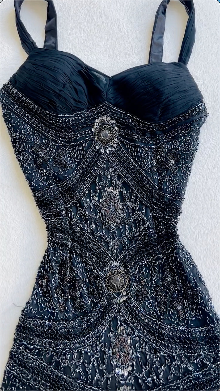 Vintage Black Spaghetti Strap Mermaid Custom Tulle Long Prom Dress Evening Dress cc5418