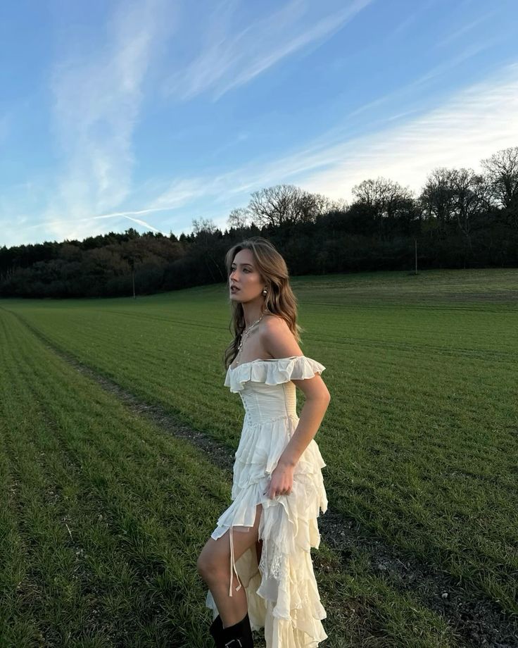 Beautiful Ivory Irregular Ruffled Off-shoulder Chiffon Short Front And Long Back Prom Dress cc4762