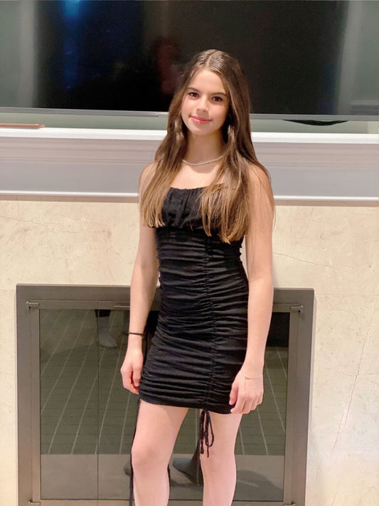 Simple Black Pleated Drawstring Slim Hip Birthday Party Homecoming Dress cc4624