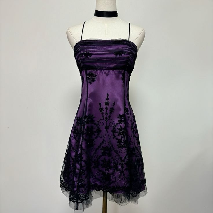 Retro Purple Bottom With Black Pattern Lace And Satin A-line Birthday Party Homecoming Dress cc4627