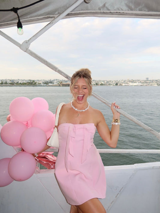 Sweet Pink Bow Waist A-line Birthday Party Homecoming Dress cc4665