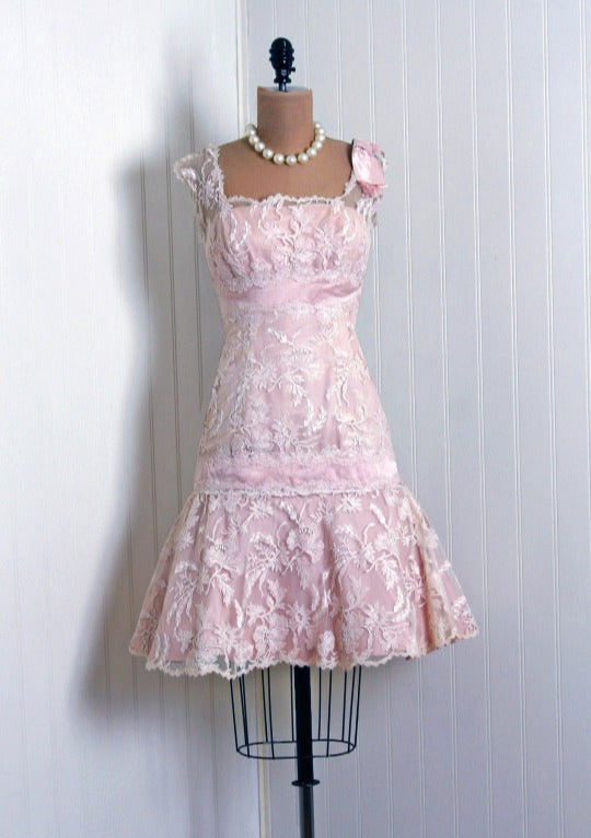 Vintage Light Pink Square Neck Lace Waist Mini 17th Birthday Homecoming Dress cc4668