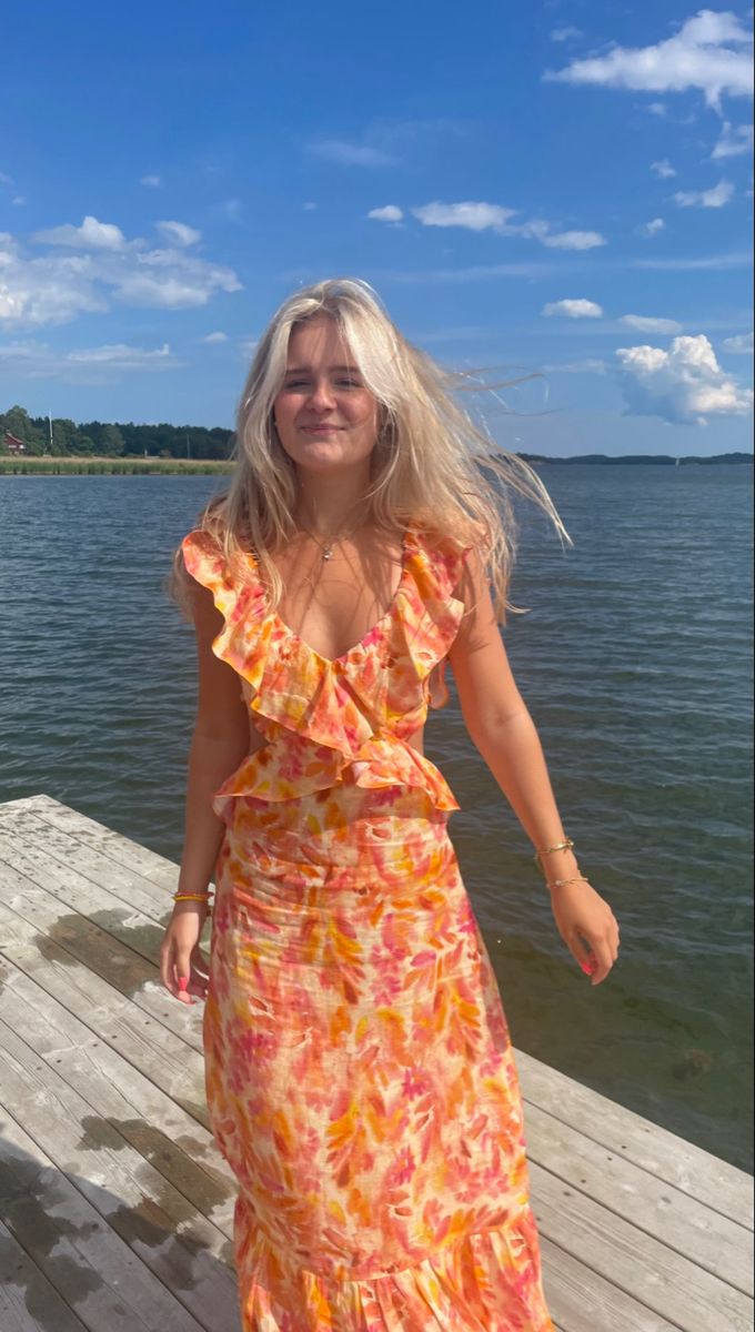 Beautiful Orange-pink Printed Mermaid V-neck Ruffled Backless Long Prom Dress Evening Dress cc4767