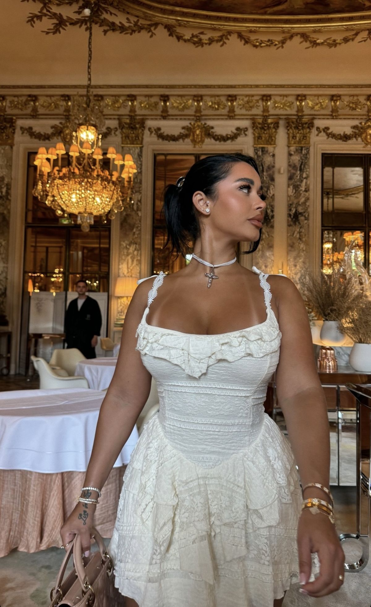 Sweet And Elegant Ivory Square Neck Lace Multi-layered Ruffle A-line Birthday Party Homecoming Dress cc4677