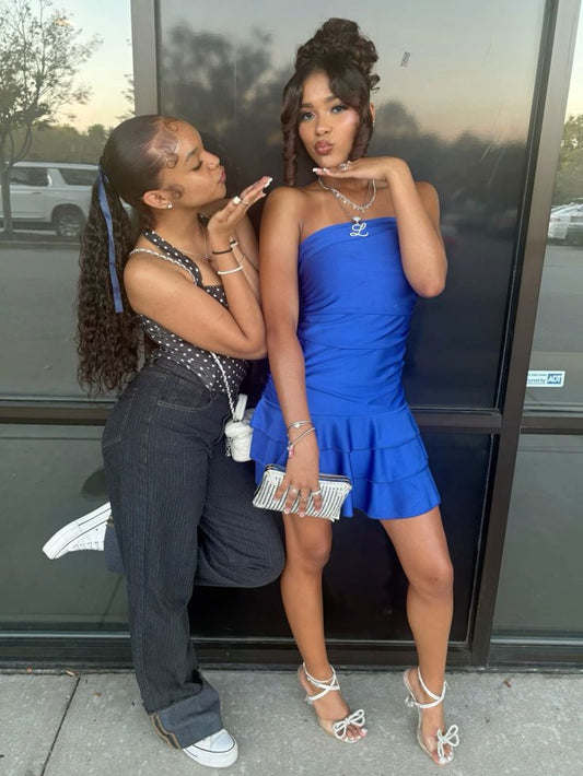 Fashion Simple Royal Blue Tube Top Multi-layered Ruffled Satin Mini Birthday Party Homecoming Dress cc4680