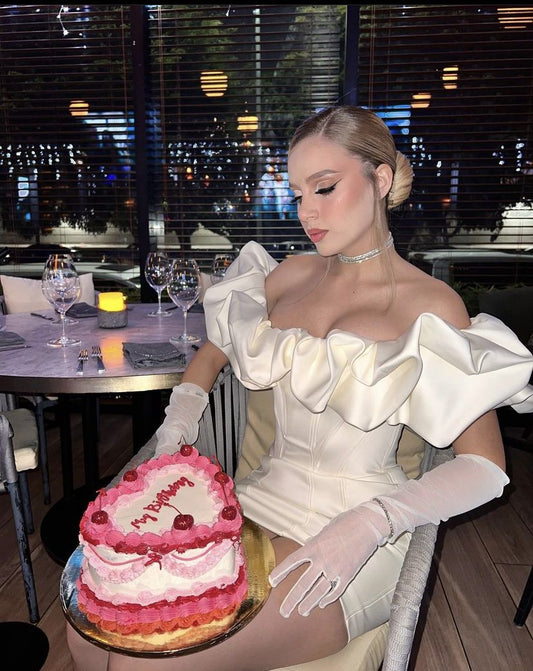 Elegant White One-shoulder Ruffled Slim-fit Satin 17th Birthday Homecoming Dress cc4698