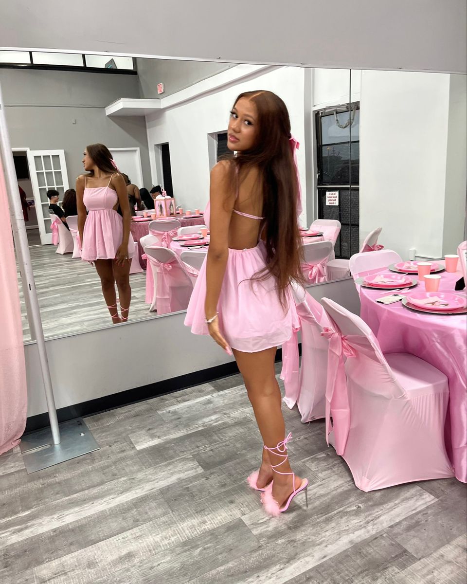 Cute Pink Halter Square Neck Open Back Mini Chiffon 16th Birthday Homecoming Dress cc4699