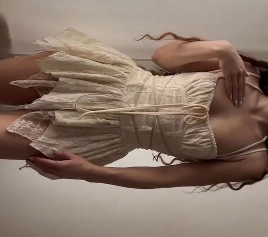 Vintage Palace Off-White Strap Deep V Neck Lace Birthday Short Skirt Homecoming Dress cc4070