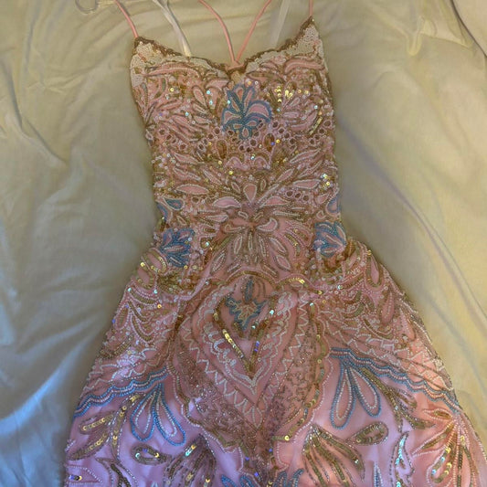 Gorgeous Pink Thin Strap Beaded Sequins Slim Birthday Dress Homecoming Dress cc4071