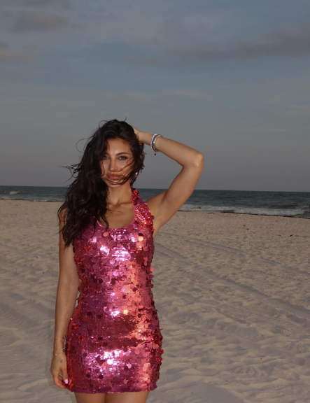 Shining Fashion Rose Pink Halter Neck Sequin Slim Birthday Dress Homecoming Dress cc4074