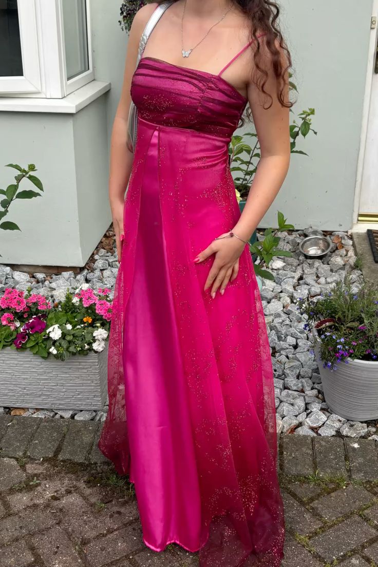 Vintage Rose Pink Spaghetti Strap A-Line Beaded Satin Long Prom Dress Evening Dress cc5542