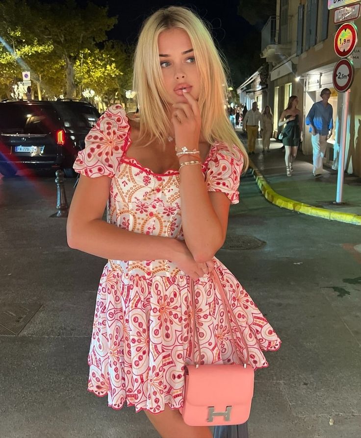 Sweet Light Pink Square Neck Puff Sleeves Printed A-line 17th Birthday Homecoming Dress cc4075