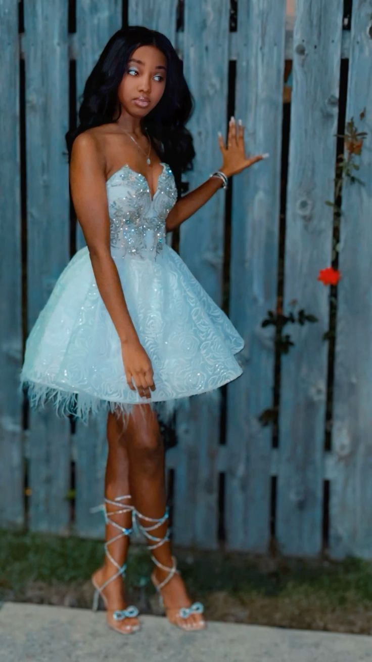 Sweet Princess Light Blue Tube Top Sequined Feather A-line 17th Birthday Homecoming Dress cc4076