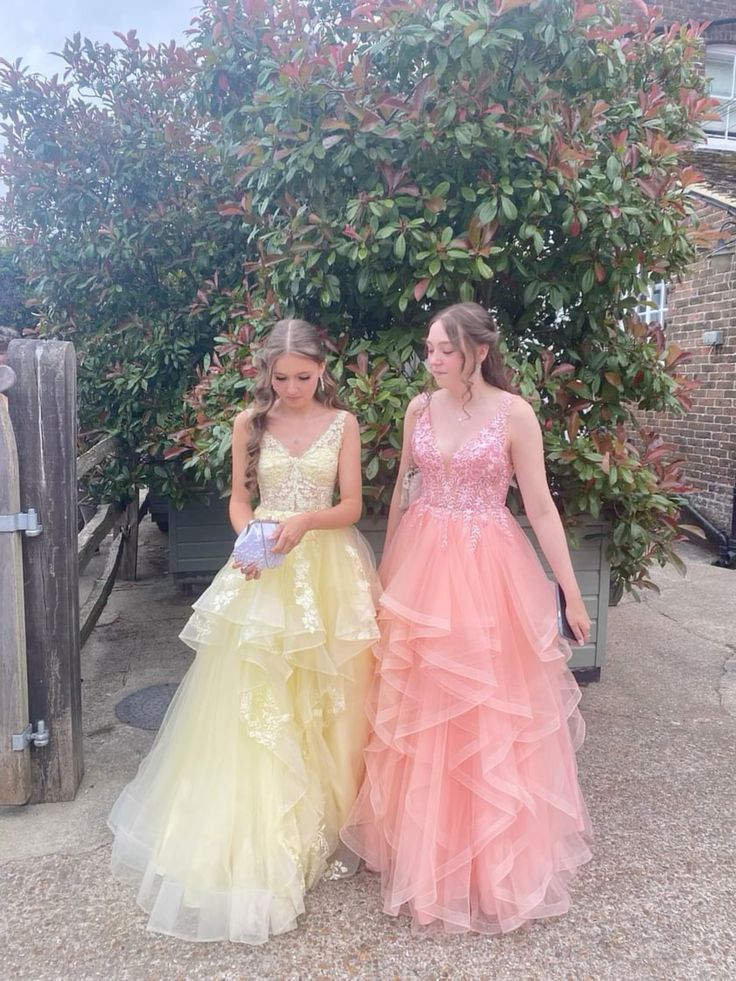 Sweet Pale Yellow A-line Multi-layer Cake Lace Tulle Long Prom Dress Evening Dress Bridesmaids Dress cc4776