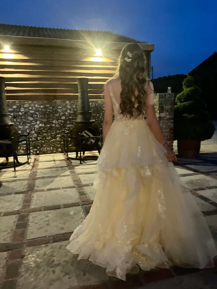 Sweet Pale Yellow A-line Multi-layer Cake Lace Tulle Long Prom Dress Evening Dress Bridesmaids Dress cc4776