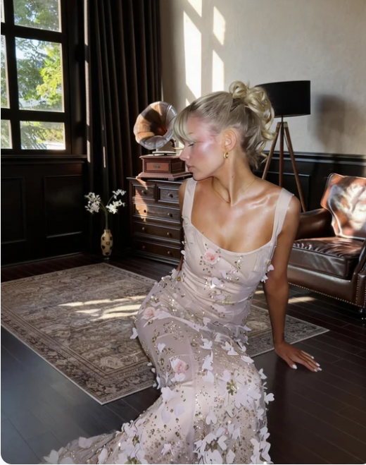 Dreamy Pink Square Neck Mermaid 3D Floral Beaded Sequin Tulle Long Prom Dress Evening Dress cc5565