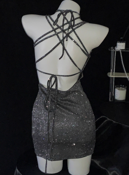 Sexy Backless Straps Short Cocktail Dress Silver Sheath 6th Grade Homecoming Dress cc3277