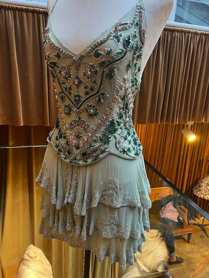 Vintage A line Spaghetti Straps Light Mint Green Chiffon Formal  Homecoming Dress cc4007