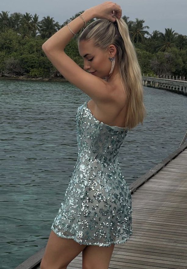 Sparkling Mint Green Tube Top Sequined Tight Hip Birthday Party Homecoming Dress cc4080