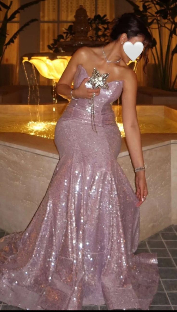 Sparkling Pink Strapless Mermaid Sequin Train Prom Dress cc5605