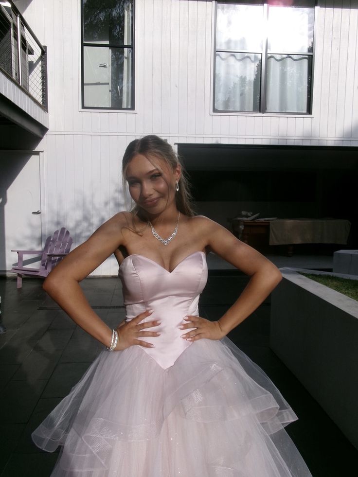 Sweet Pink Heart Neck A-Line Layered Tulle Long Prom Dress Evening Dress cc5618